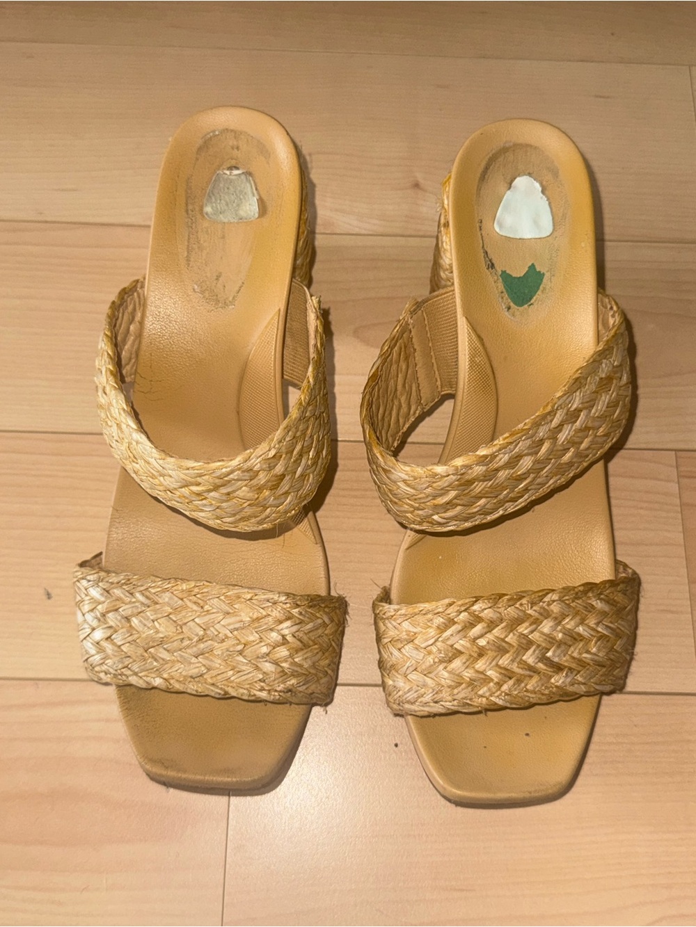 MIA Braided Straw Heeled Mules in Tan